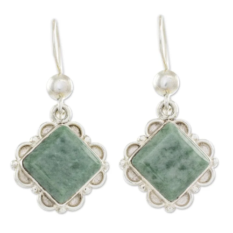 Sterling Silver Light Green Floral Diamond Jade Earrings - 1.5L*0.8W