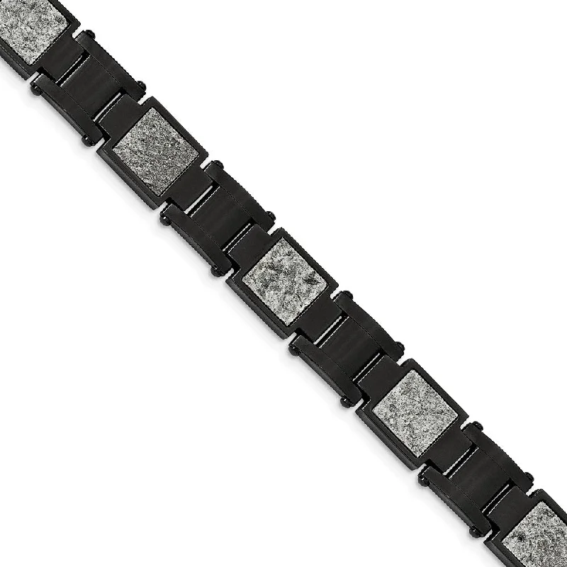 13mm Black Plated Stainless Steel & Sedimentary Rock Bracelet, 8.5 In