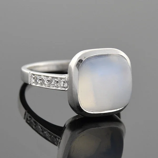 Art Deco 14k Moonstone & Diamond Ring