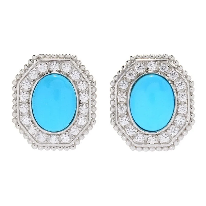 Dallas Prince Sterling Silver Sleeping Beauty Turquoise & White Zircon Earrings.