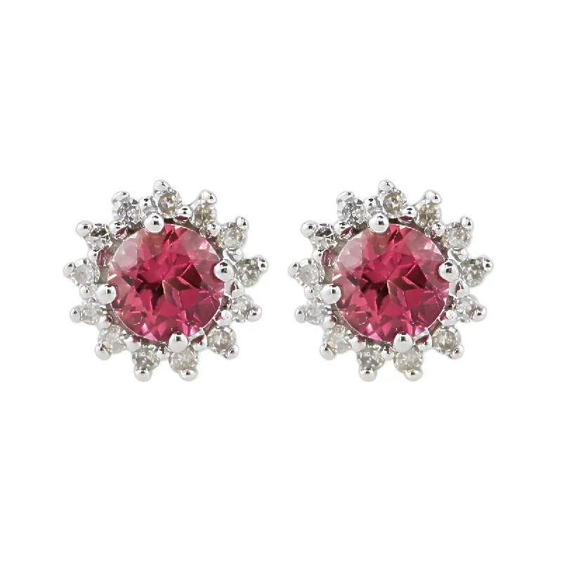 14Kt White Gold 1.3 Ctw Pink Tourmaline And White Zircon Stud Earrings