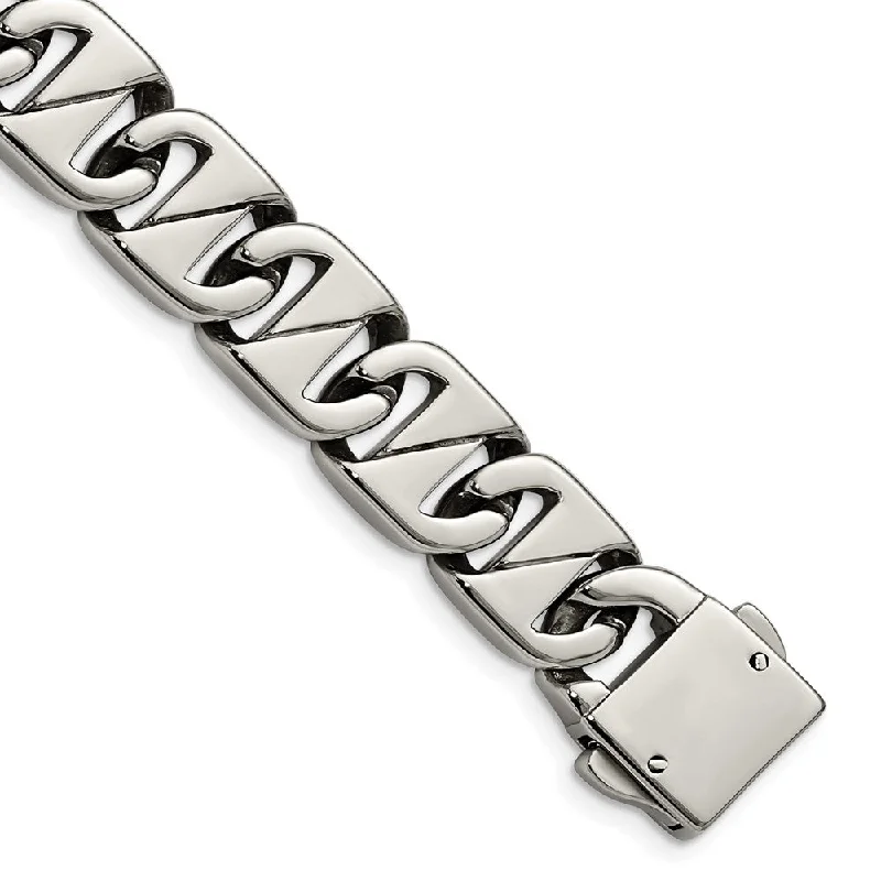 Men's 15mm Stainless Steel Fancy Anchor Chain Bracelet, 8.5 Inch