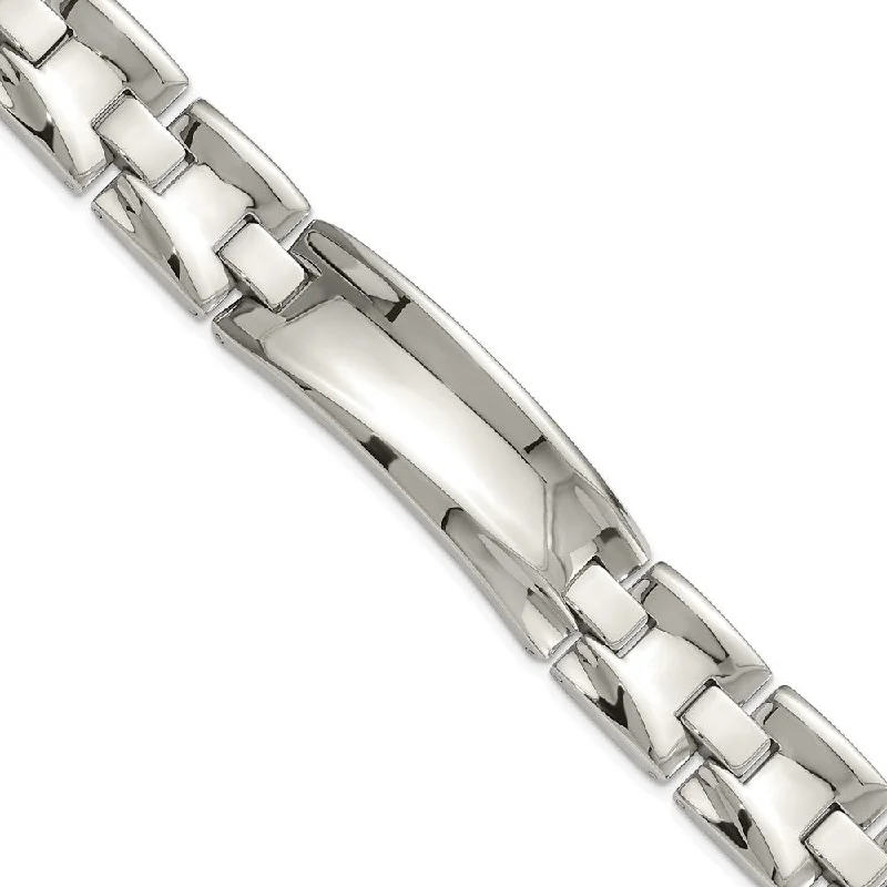 Men's 15mm Stainless Steel Rippled I.D. Link Bracelet, 8.75 Inch