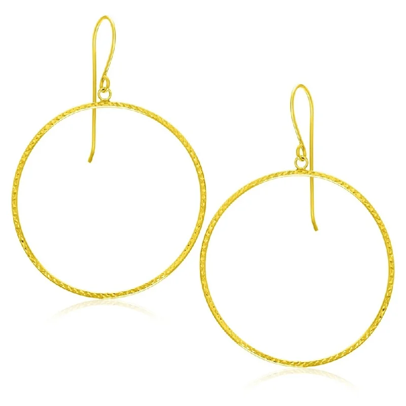 14k Yellow Gold Circle Earrings with Diamond Cut Texture