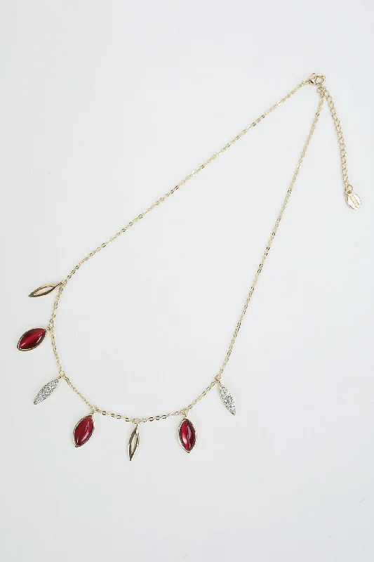 Red Crystal Drop Gold Necklace