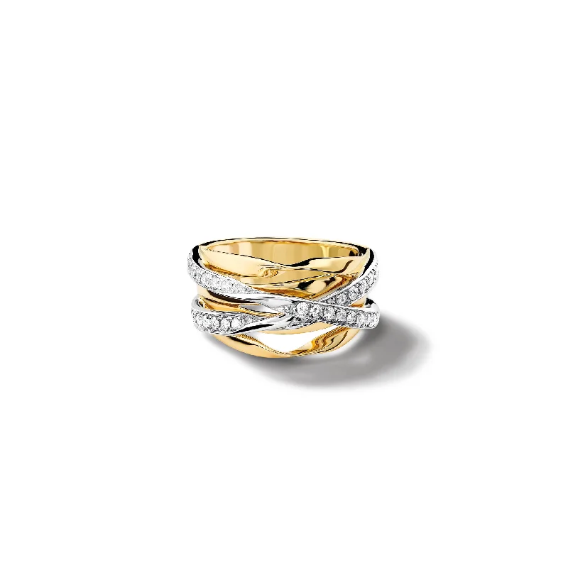 Tagliatelle Ring Yellow & White Gold - Diamond Pavé