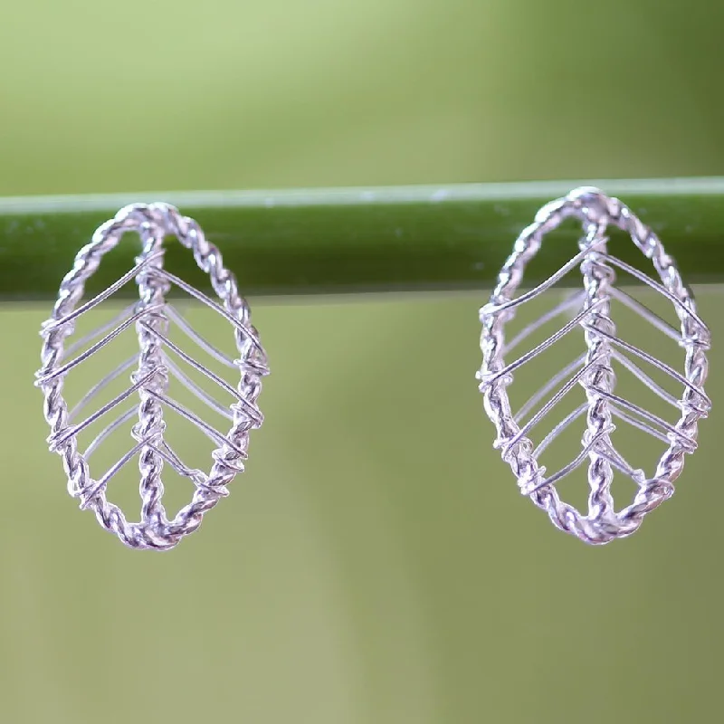 Handmade Lucky Leaf Wrap Sterling Silver Earrings (Thailand) - 0.5L*0.3W