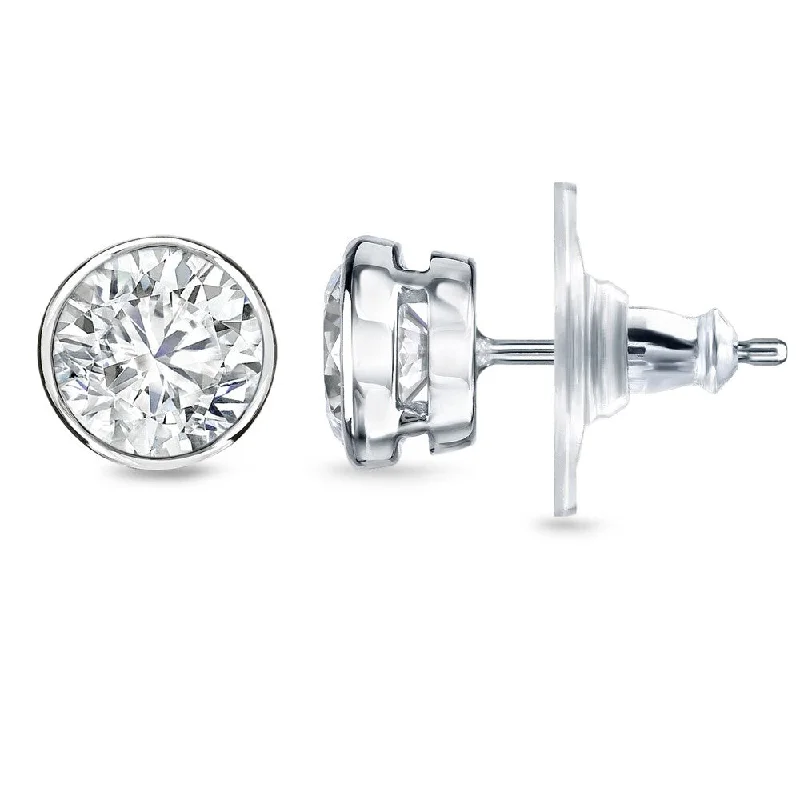 Auriya 2 carat TW Round Bezel Set Diamond Stud Earrings 14k Gold (H-I, SI1-SI2) - H-I, SI1-SI2