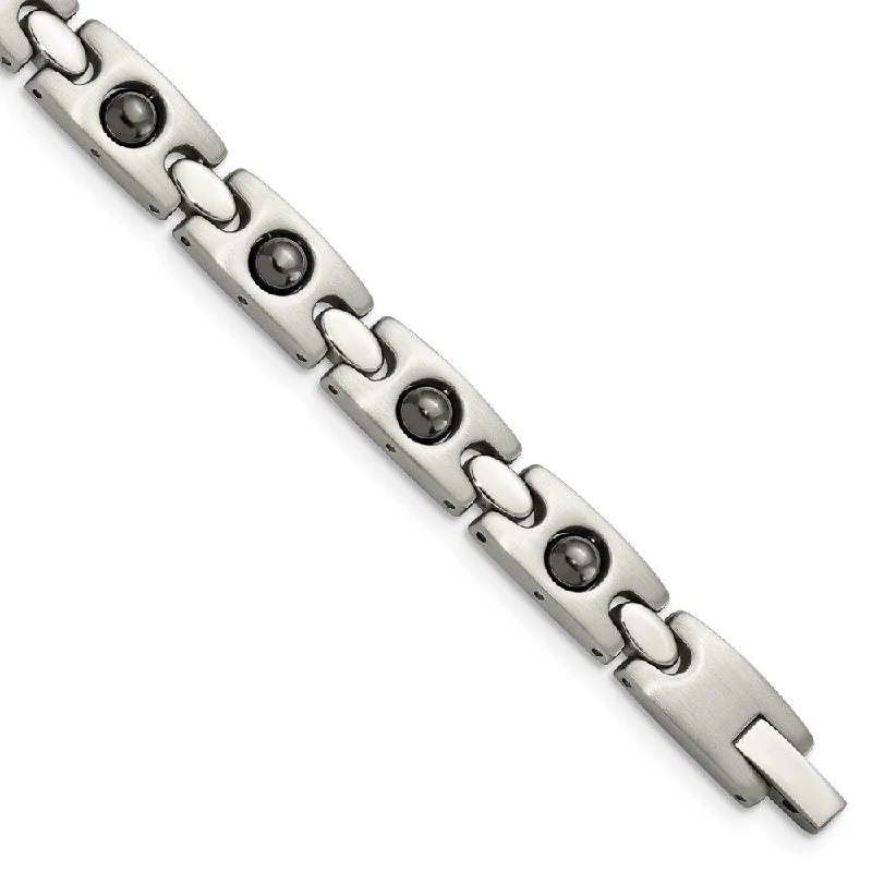 Men's Stainless Steel & Magnetic Black Plated Link Bracelet, 8.5 Inch