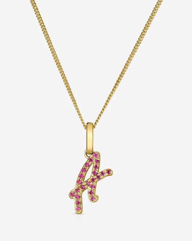 Gemstone Script Initial Necklace