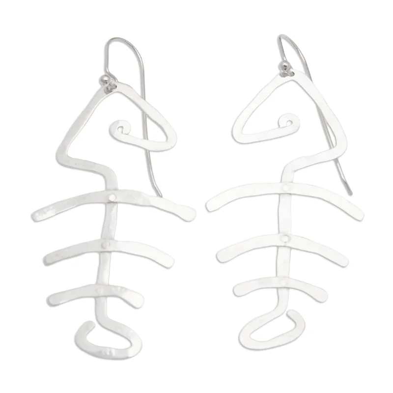 Sterling Silver 'Bone Fish Bone' Earrings (Indonesia) - 2.8L*1.2W