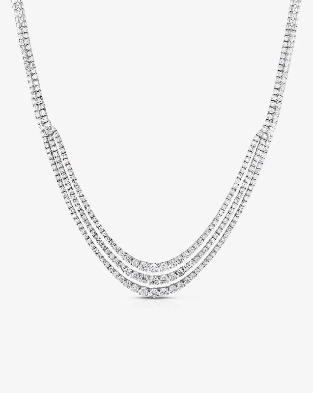 Triple Row Graduated Diamond Tennis Necklace