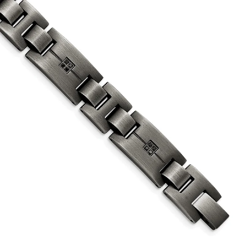 Mens Antiqued Brushed Stainless Steel & Black Diamond Bracelet, 9 Inch