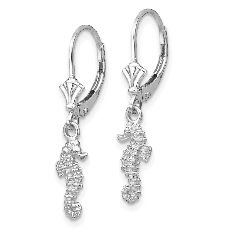 Diamond2Deal 14K White Gold 3-D Seahorse Dangle Earrings (L- 29.15 mm)