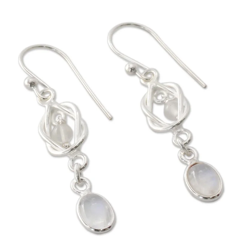 Sterling Silver 'Moonlight Knot' Rainbow Moonstone Earrings - 1.7*0.3