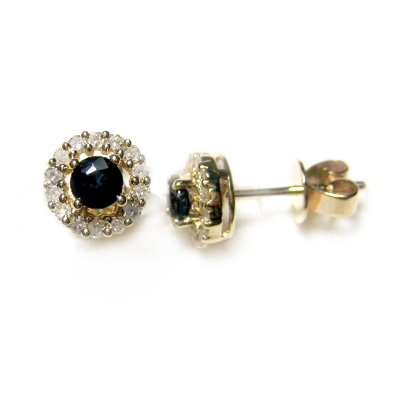 14Kt Yellow Gold Blue Sapphire and Diamond Earrings