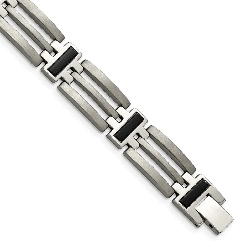 12mm Men's Black Enamel and Titanium Link Bracelet