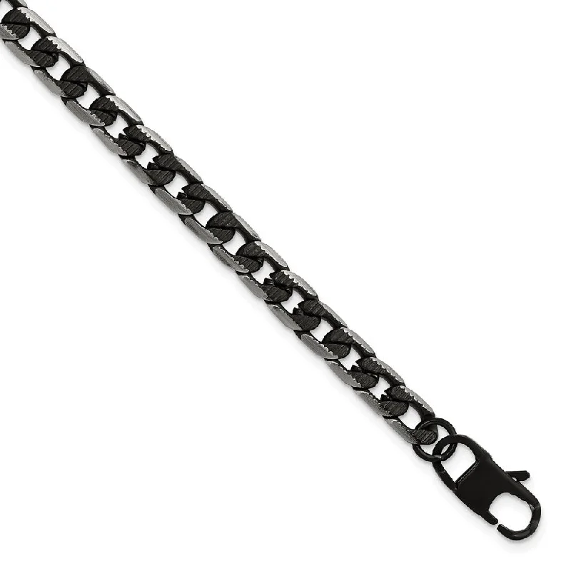 6mm Stainless Steel & Black Plated Fancy Curb Chain Bracelet, 8 Inch