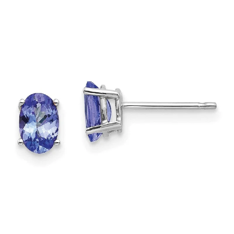 14k White Gold Tanzanite Stud Earrings (L-6 mm, W-4 mm)