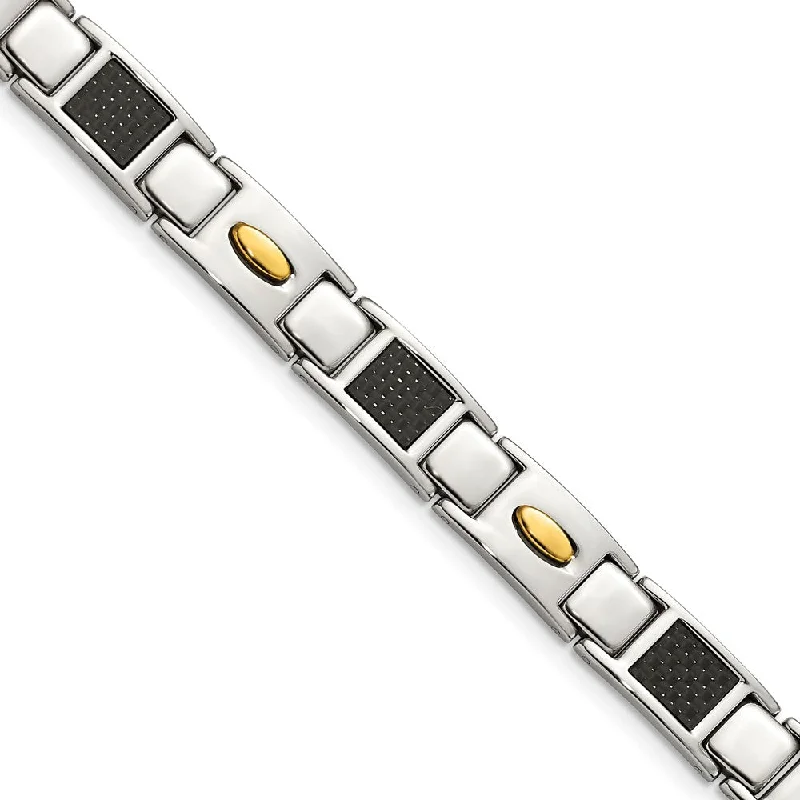 Men's Stainless Steel, Carbon Fiber & Gold Tone Bracelet, 9.5 Inch