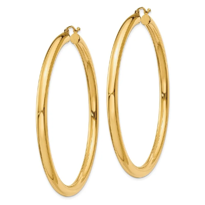 Diamond2Deal 14K Yellow Gold Lightweight Round Hoop Earrings (L-60 mm, W-4 mm)