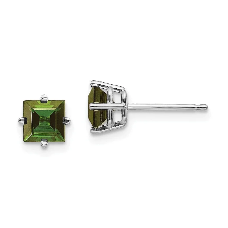 14k White Gold Green Tourmaline Stud Earrings (L-6 mm, W-6 mm)