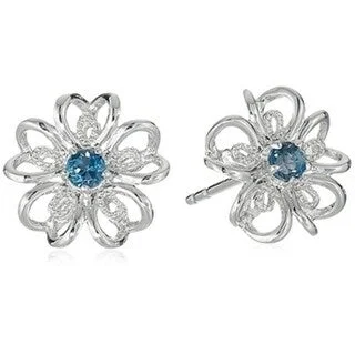 Sterling Silver London Blue Topaz flower Stud Earrings