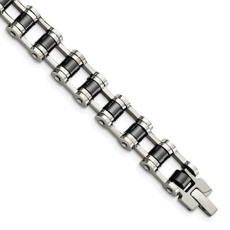 Men's Stainless Steel and Black Magnetic Links Bracelet - 8.5 Inch