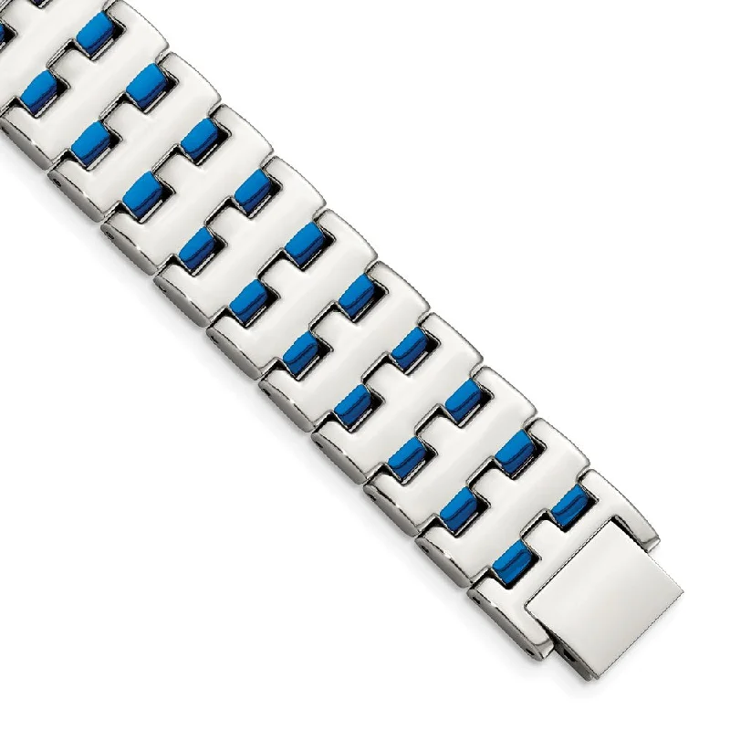 Men's 18mm Polished & Blue Plated Stainless Steel Link Bracelet, 8 In