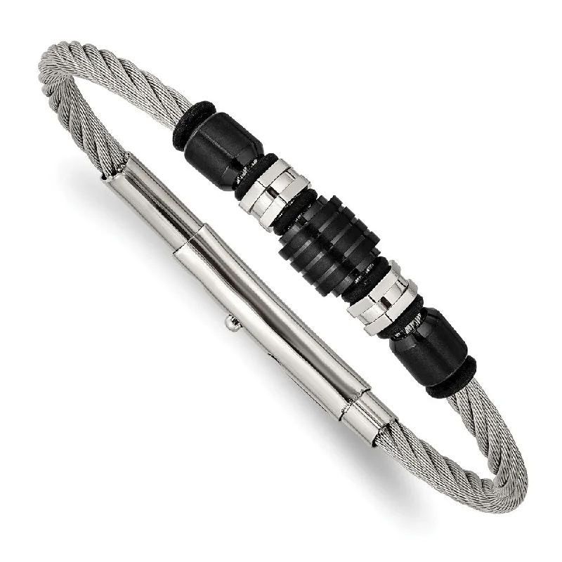 Stainless Steel & Black Plated Adjustable Bracelet, 8 to 8.75 Inch