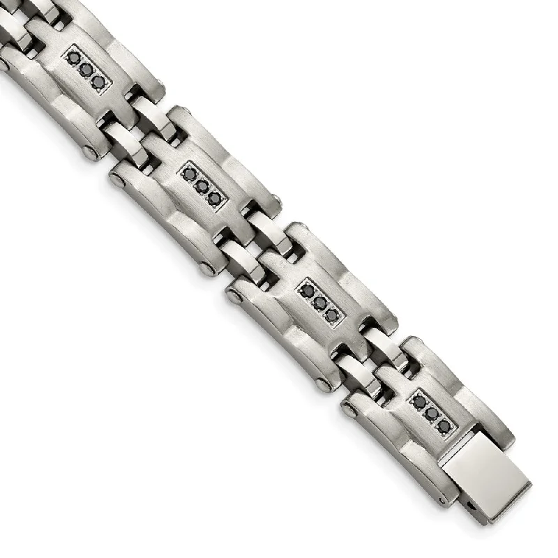 Mens 3/4 Ctw Black Diamond Stainless Steel 12mm Link Bracelet, 8.5 In