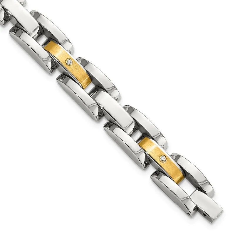 Men's Stainless Steel, Diamond and 14k Gold Plate Bracelet, 8.5 Inch