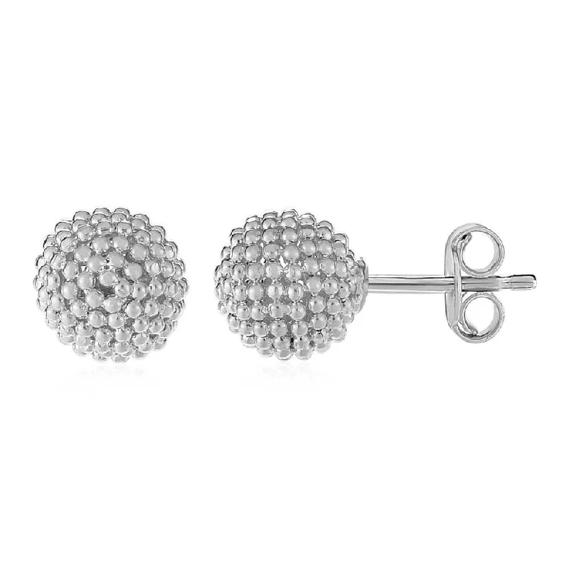 14k White Gold Post Earrings with Beaded Spheres