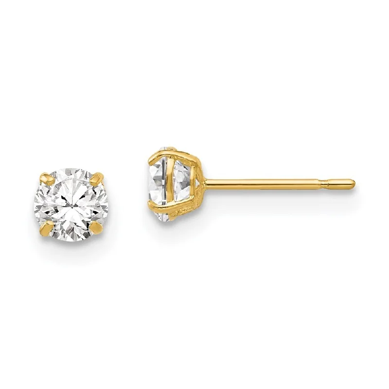 14k Yellow Gold Round CZ Stud Earrings (L-4 mm, W-4 mm)