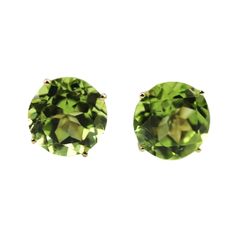 14k Yellow Gold 8mm Round-cut Peridot Stud Earrings