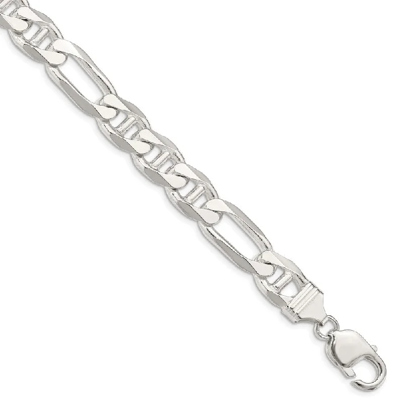 Mens 10.6mm Sterling Silver Solid Figaro Anchor Chain Bracelet