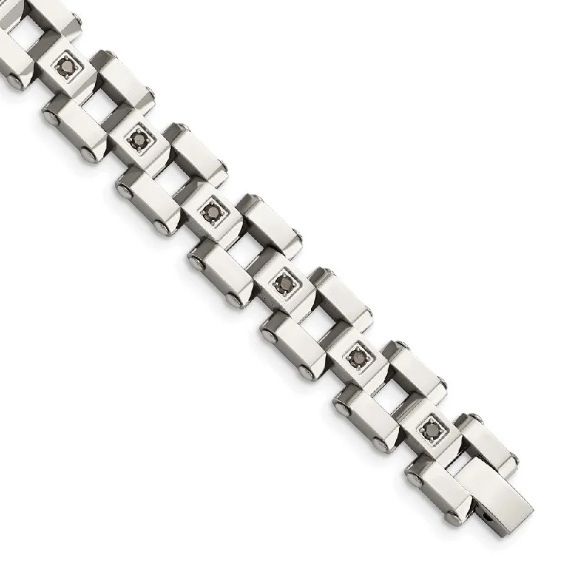 Men's Stainless Steel and Black Diamond 8.5 Inch Bracelet