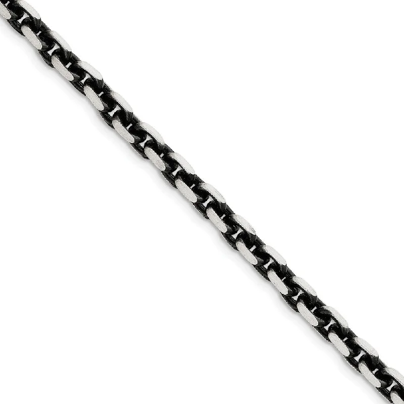 Men's 7mm, Sterling Silver Antiqued Beveled Cable Chain Bracelet, 8.5 Inch