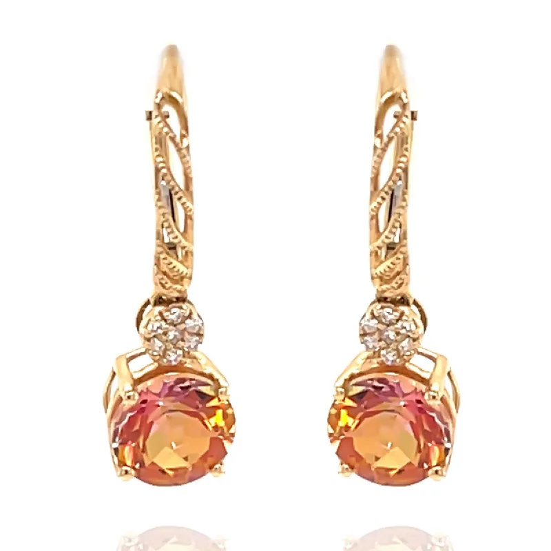 14Kt Yellow Gold Sunset Topaz and Diamond Earrings