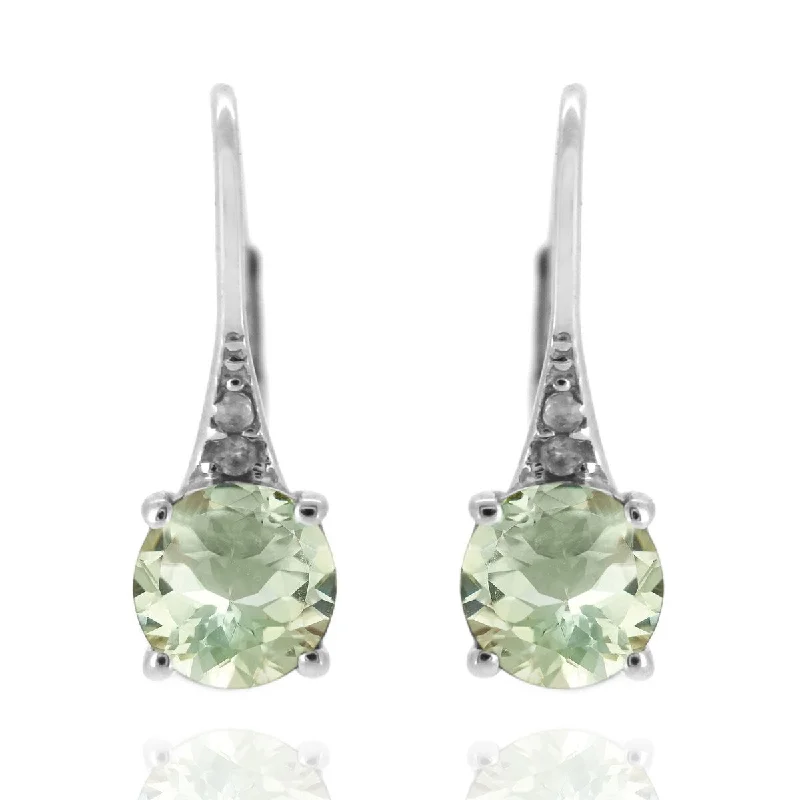 925 Sterling Silver Green Amethyst and Diamond Earrings