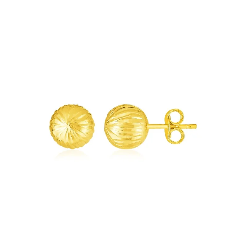 14K Yellow Gold Ball Earrings with Linear Texture