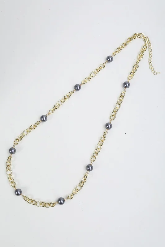 Purple Faux Pearl Detail Gold Necklace