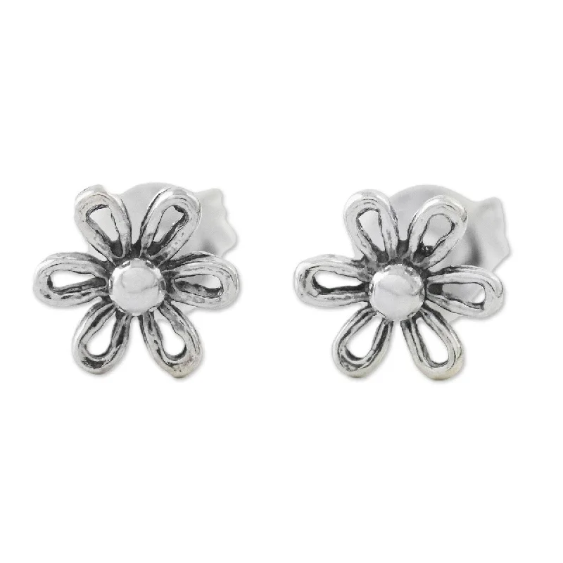 NOVICA Flower Fancy, Sterling silver stud earrings - 0.3*0.3