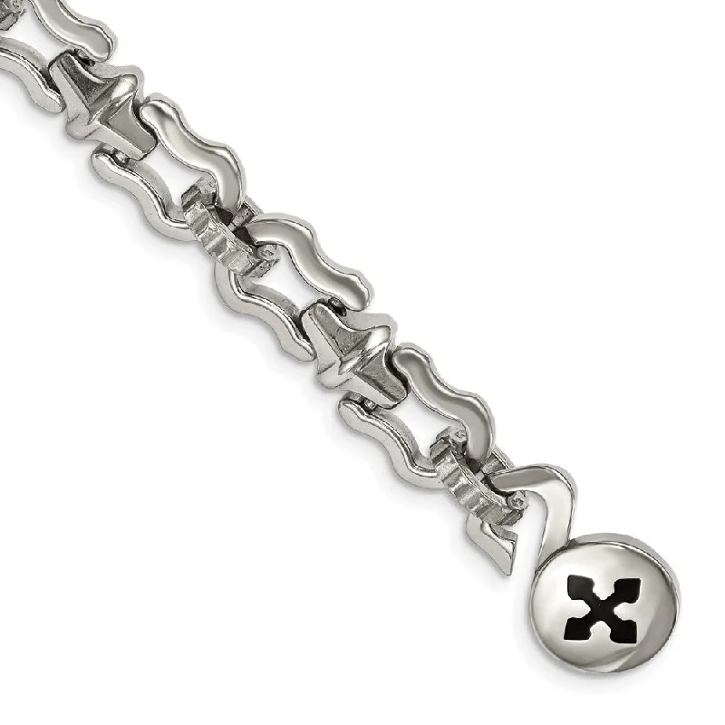 Men's Stainless Steel and Black Rubber Cross 8.5 Inch Bracelet