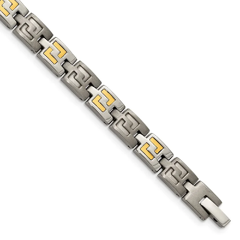 8mm 14k Gold Inlay and Titanium Link Bracelet - 8.5 Inch