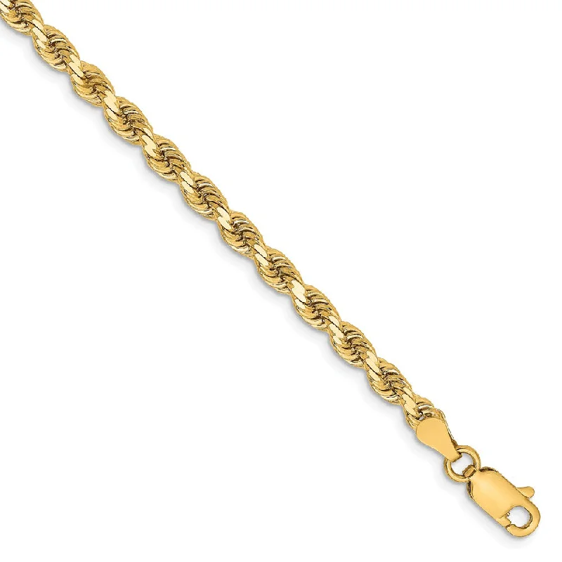 14k Yellow Gold 3.25mm Diamond Cut Solid Rope Chain Bracelet