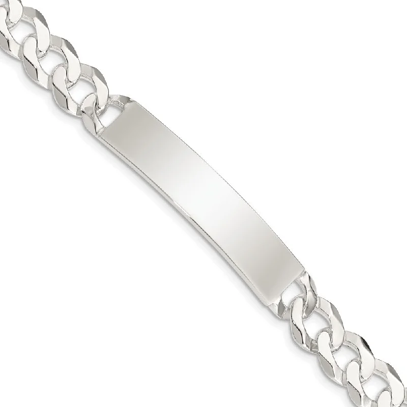 Men's 9mm Sterling Silver Polished Engravable Curb Link I.D. Bracelet