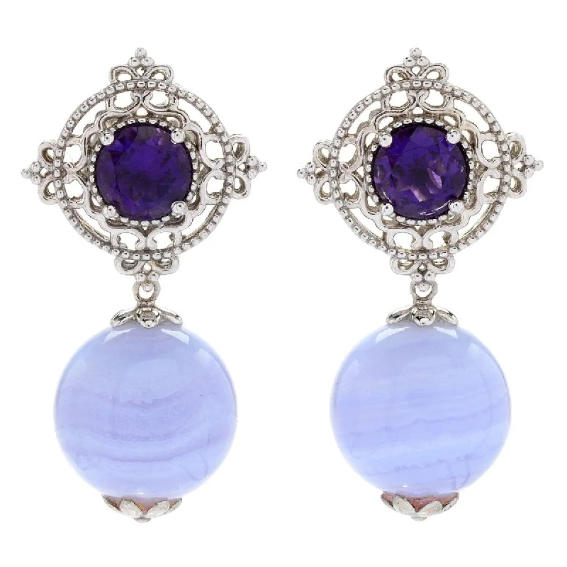 Dallas Prince Sterling Silver 1.25" Blue Lace Agate & African Amethyst Earrings. Collection: Classic Dallas