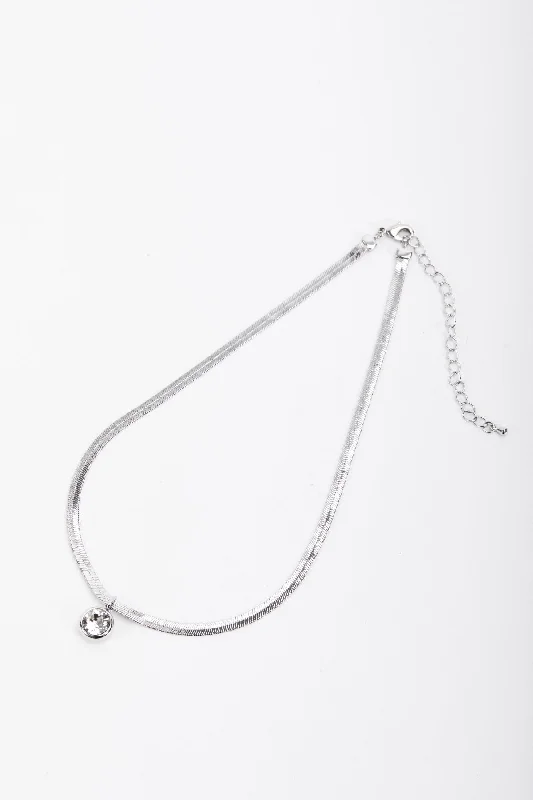 Silver Flat Snake Chain Pendant Necklace