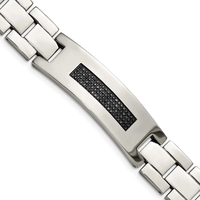 Men's 18mm Stainless Steel & Black Diamond I.D. Bracelet, 8.25 Inch